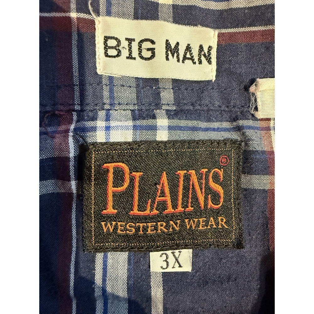Plains Western Wear Big Man 3X Snap Shirt Blue Red Plaid Western Pearl Snaps - Picture 3 of 6